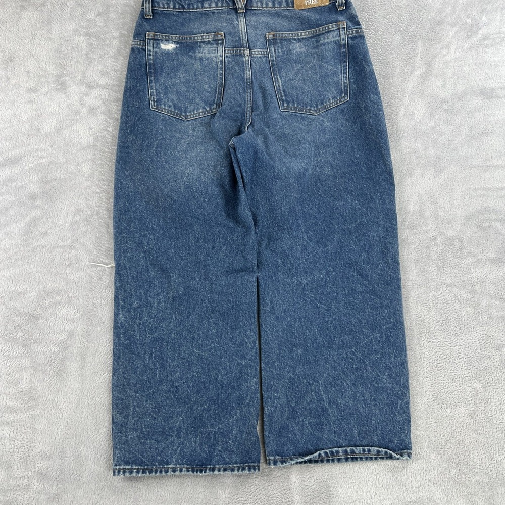 We The Free Baggy Wide Leg Distressed Jeans 29 Blue Knee Blowout Women Grunge - Picture 3 of 11